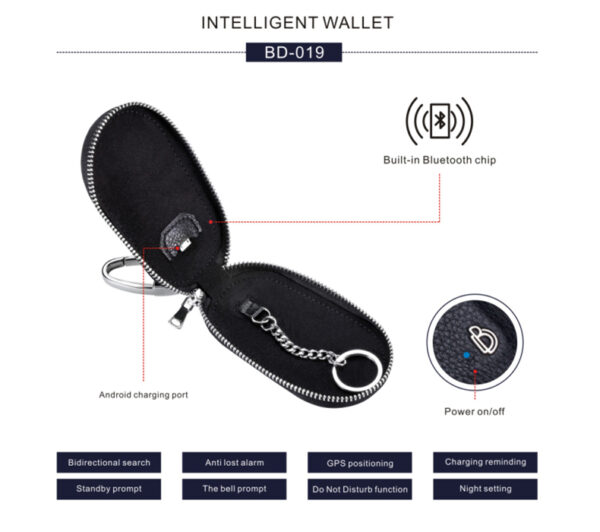 Έξυπνη Δερμάτινη Κλειδοθήκη - Μπρελόκ Antilost BLuetooth GPS με Σύστημα Συναγερμού BD-019